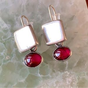 925 Sterling Silver Amethyst Modernist Earrings